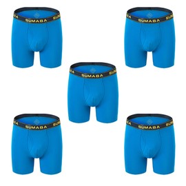 SUMABA - Calzoncillos tipo calzones de pierna larga para hombre, con bolsa que no se sube, de bambú, transpirables, Paquete de 5: azul 03 x 5, X-Large