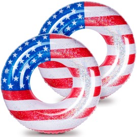 Inflatable Pool Float Tube Cool USA Flag Design Water Swimming Ring Kids Floaties Inflatable Tube Pool Tubes Water Swimming Ring Pool Floaties for Beach Lake Pool, 36 lnch (2 Pieces)