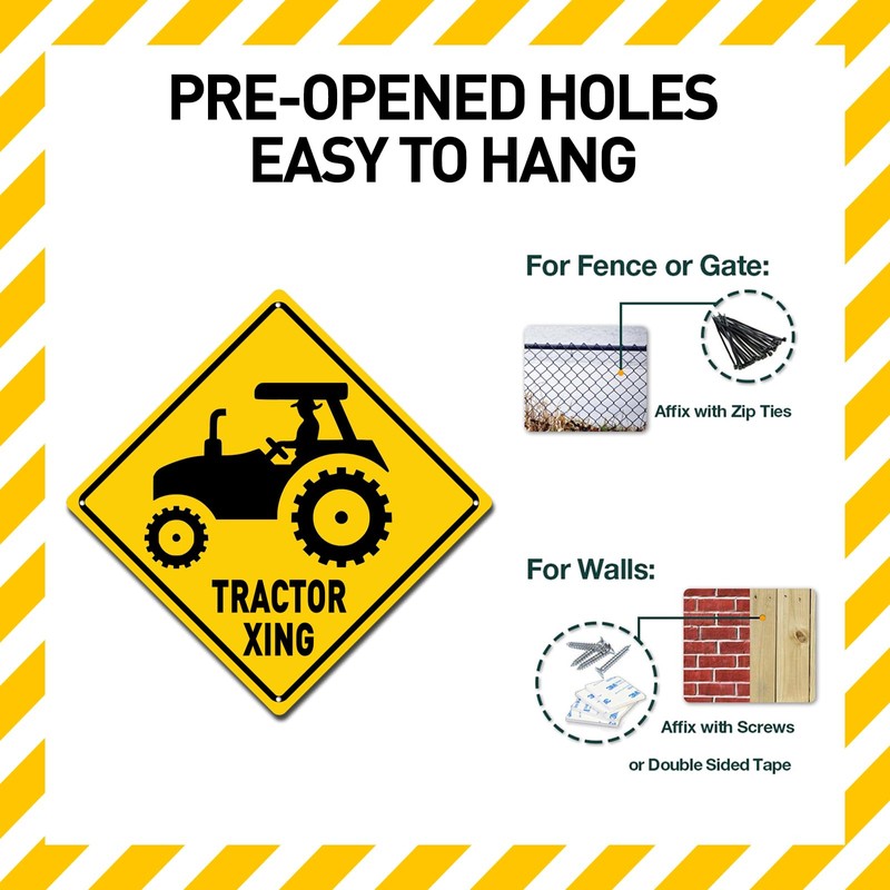 BTHUKO New Metal Tin Sign Tractor Xing Caution Crossing Sign,