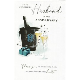 Anniversary Card for a Wonderful Husband, 9x6 Inch, Champagne Gold Foil, Touching Verse OE