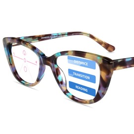Firmoo Progressive Multifocal Cateye Blue Light Blocking Reading Glasses 3.0 for Women Men, Computer Anti Eyestrain Readers Eyeglasses