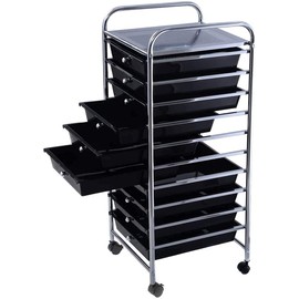 Squareful 10 Drawer Storage Cart, Tools Scrapbook Paper Arrangement Mobile Drawer Cart Organizer, Space Saving Cart with 4 Wheels and Inter Locker System, Suitable for Cosmetics, File (BK)