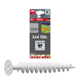TOX 072700221 Thermal Insulation Dowels 50 mm, Dowels for Insulation Material without Pre-Drilling or Special Tools, Prevents Heat Bridges, for EPS 20, XPS 20, PUR and Wood Fibreboards, 3 x 4 Pieces