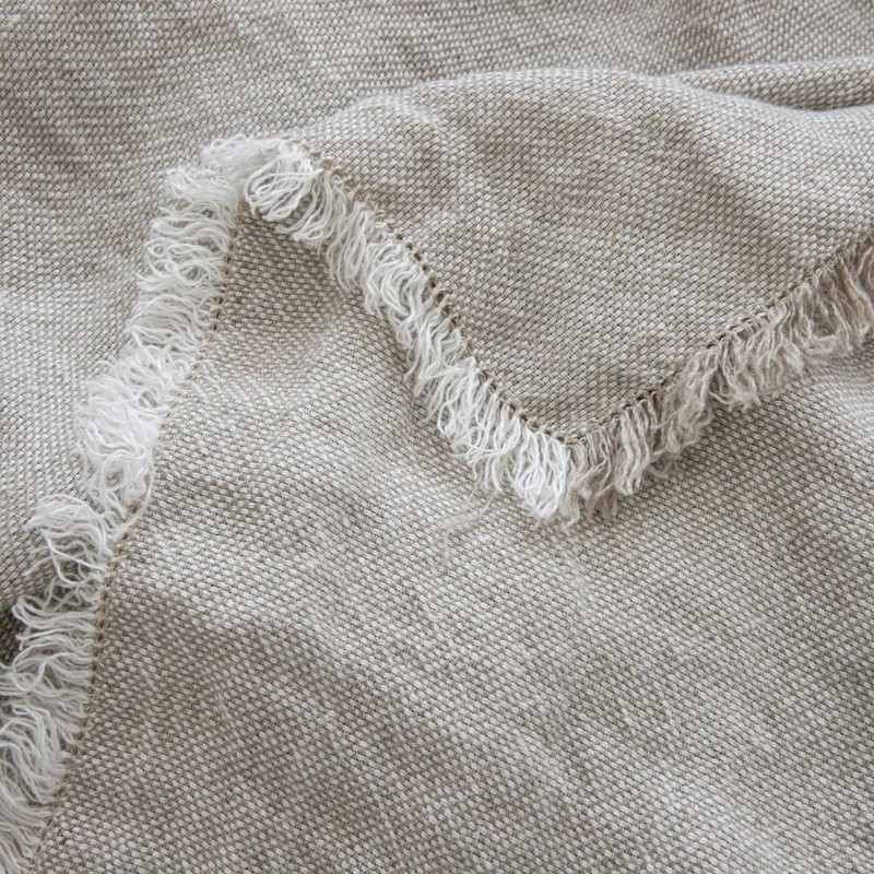 LinenMe Oatmeal Linen Plaid Rustico Fringe, 135 x 200 cm