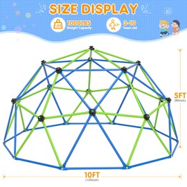 GIKPAL Climbing Dome, 10FT Dome Climber for Kids 3 to 10 Outdoor Play Equipment, Supports Up to 1000lbs Jungle Gym, Anti-Rust, Easy Assembly, Blue+Green