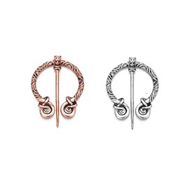 2 Pieces Vintage Brooches Pins Medieval Cloak Scarf Shawl Buckle Clasp Pin Penannular Brooch for Women Men Costume Accessory Pewter Color and Silver (2.0inch Diameter)