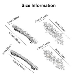 Rhinestone Hair Clip - TRACOMPAN 4pcs SparklySilver Pearl Hair Clips for Women, Elegant Diamante Hair Clip with Crystal, Wedding Party Bridal Hair Accessories, 4 Styles Hair Clips for Everyday Use