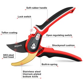 Garden Clippers,Pruners for Gardening,Pruning Shears,Gardening Tools for Trimming Rose,Floral,Tree Plants,Sharp Garden Scissors, Arthritis Weak Hand Snips (MJ004)