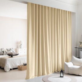 KNEOQIT Extra Wide Room Divider Curtains, Blackout Ceiling Track Curtains with Hook, Theater Curtains Perfect for Living Room and Bedroom (1Panel, Beige, W15ft x H9ft)