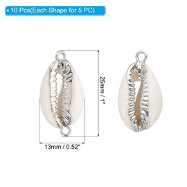 PATIKIL Natural Seashell Charm Kit, 10 Pcs Oval Dyed Shell Craft Pendants with Hole Shell Connection for Necklace DIY Ocean Jewelry Making, Silver