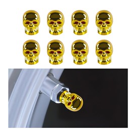 HZEL 8PCS Car Tire Valve Stem Cap, Skull Style Vehicle Tyre Valve Dust Cover with Antirust Copper Core, Dustproof Auto Wheel Air Covers Accessories, Universal for Truck Motorcycle Bike (Skull A/Gold)