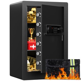 Large Steel Safe Box 3.0 Cuft for Home with LED Light, 6 Locking Bolts Electronic Safe Fireproof with Removable Shelves & Smart Alert, Digital Safe with Fireproof Bag for Document Hotel Office