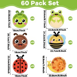 60 Pcs Bugs Party Plates Party Supplies Ladybug Bee Shaped Paper Plates Summer Garden Insect Animals Plates for Kids Girls Boys Dinner Dessert Picnic Birthday Baby Shower Favor 7"