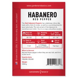 Gardeners Basics, Red Habanero Pepper Seeds for Planting 100+ Heirloom Non-GMO Habanero Peppers Plant Seeds for Home Garden Vegetables Makes a Great Gift for Gardeners