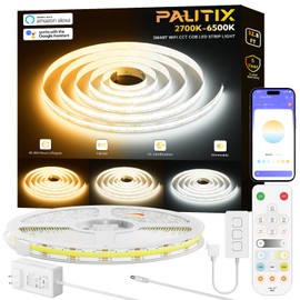 PAUTIX CCT COB LED Strip Light White Tunable 6400LEDs,CRI90+ 32.8ft/10m Dimmable 2700K-6500K 24V LED Tape Lights Kit,Work with Alexa/Google Assistant,for Under Cabinet Bedroom Kitchen DIY Lighting