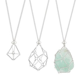 UNICRAFTALE 6 Pieces 3 Sizes Adjustable Crystal Necklace Holder Empty Stone Holder Net Necklace Pendant with Empty Crystal Cage Macrame Bag Made of Brass for Making