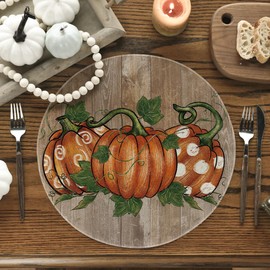 Artoid Mode Wood Pumpkins Fall Round Placemats Set of 4,15 Inch Seasonal Round Place Mats for Party Dining Decoration