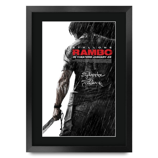 HWC Trading FR A3 Rambo Sylvester Stallone Cadeaux imprimés affiche photo autographe signée pour les fans de cinéma - A3 Encadré