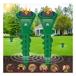Mole Repellent Solar Powered 2 Pack- IP65 Waterproof Ultrasonic Gopher Vole Repellent Outdoor, Chipmunk Groundhog Repeller Pest Control for Lawn & Garden & Yard & Farm