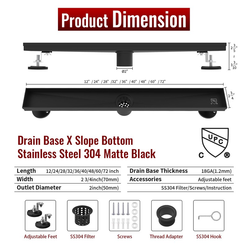 32 Inch Linear Shower Drain, Matte Black Shower Drain,Removable Grate,