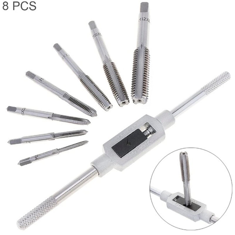 Kit Broca Machuelos Milimetrico Maneral Ajustable Roscador M3-M12 con Llave
