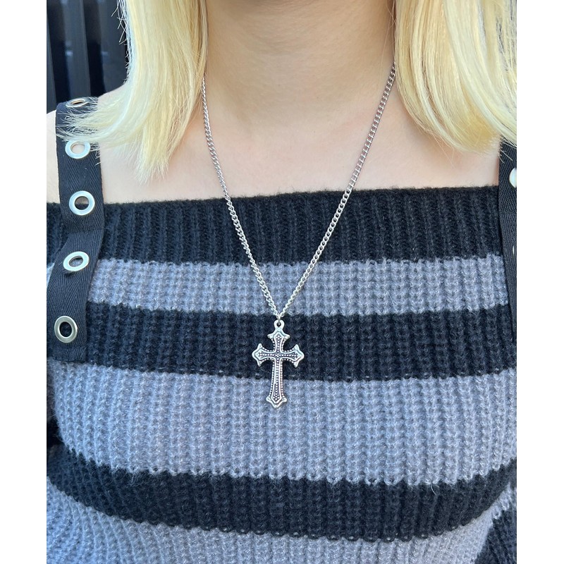 Wigo Figments Women's Big Cross Necklace, Accessory, Silver Access, Gift,
