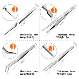4 PCS Stainless Steel Tweezer Set Professional Self Locking Hobby Tweezers for Stamps Craft Jewelry Model Baking Electronics