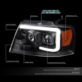 Auto Dynasty LED DRL Projector Black Amber Corner Headlight Lamps+Tool Kit Compatible with Ford F-150 Lincoln Mark LT 04-08