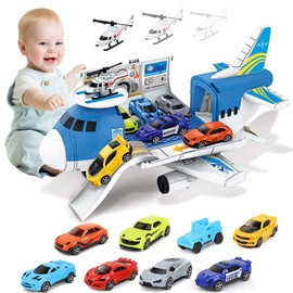 KIDS CHOICE 10 en 1 Juego de Avión de Juguete, Avion Transportador con 8 Carritos y 1 Avioncito, Avión de Gran Carga con Mini Carro Juguetes para Niños 4 5 6 7 8 9 Años, Regalo de Navidad, Cumpleaños