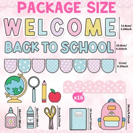 Kinlop First Day of School Bulletin Board Welcome Back to School Classroom Bulletin Board Set Pastel Pencil Notebook Schoolbag Paper Cutouts for Chalkboard Wall Decor for Teacher Preschool Elementary