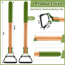 Leriton 2 Pcs Mini Garden Hula Hoes for Weeding 17 Inch Long Stirrup Hoe Tools Scuffle Hoe Garden Tool for Lawn Yard Weeding Gardening with Wood Handle