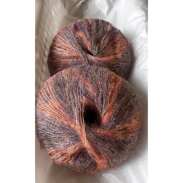 Mohair Silk Yarns Variegated Red Coral With Moments Of Grey,Purple