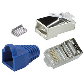 odedo Set of 20 RJ45 Crimp Connectors CAT 6 / CAT 5e Blue Metal Shielded with Threading Aid and Kink Protection Crimp Connector Gigabit Network Plug