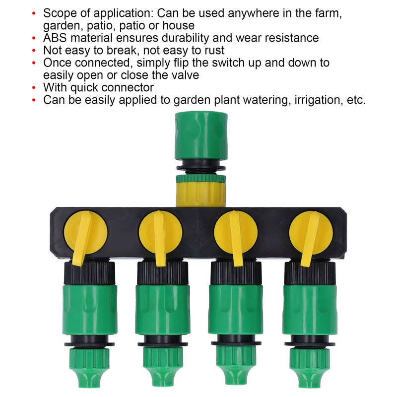 Water Hose Splitter ABS Material 4 Way Stainless Durable Garden