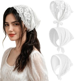 3Pcs Lace Head Scarf, White Triangle Lace Head Scarf for Women