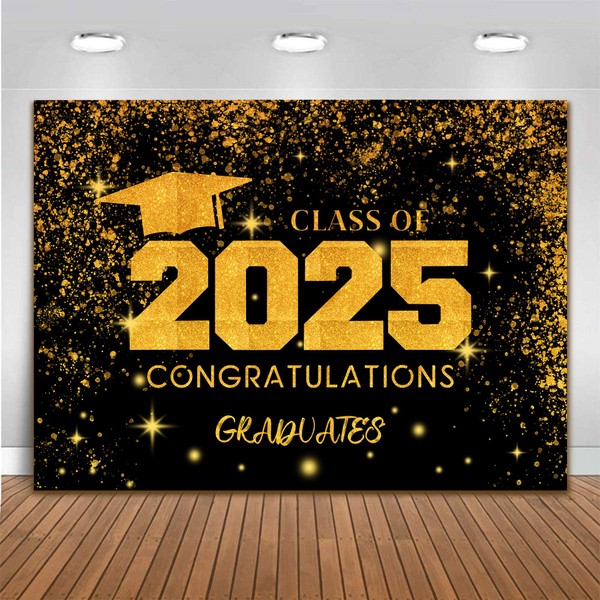 2025 Graduation Backdrop 7x5 ft Black and Golden Class of