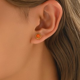 ARAVOP Opal Earrings for Women 18K Gold Plated Hypoallergenic Orange Stud Earrings Dainty Opal Jewelry Gift