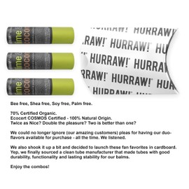 Hurraw! Lime & Coconut Lip Balm, 3 Pack: Plastic-Free with new cardboard push-up tube. Certified Organic, All Natural Origin, Vegan & Cruelty Free. Gluten Free. Bee, Shea, Soy & Palm Free. Made in USA