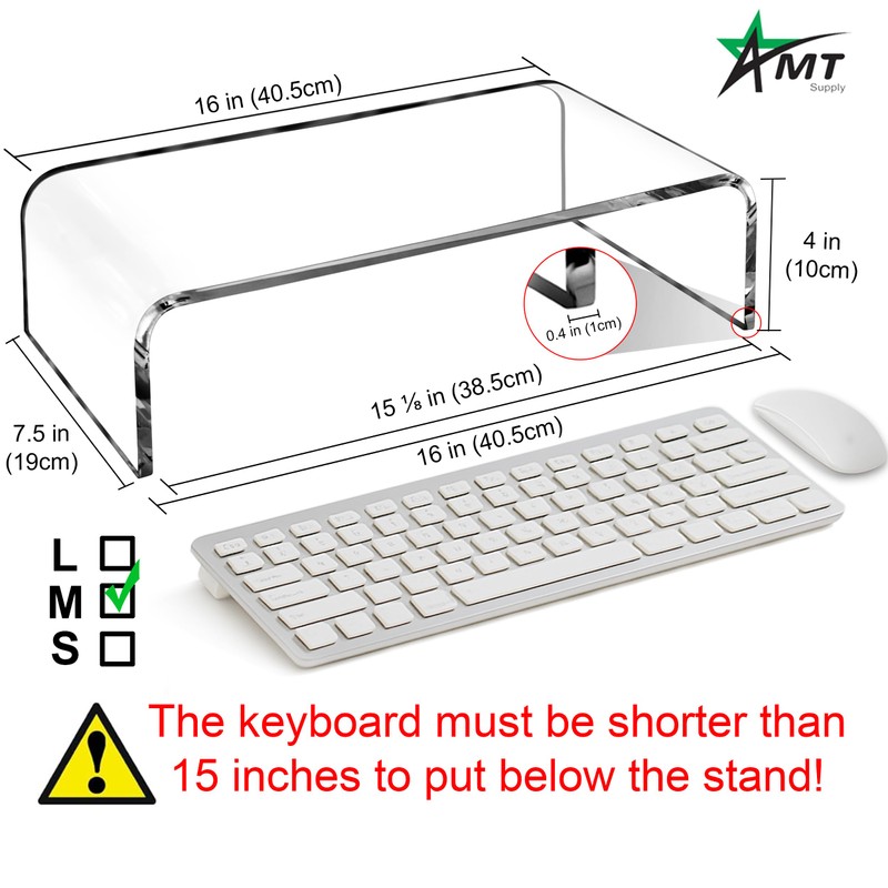AMT Premium Acrylic Clear Monitor Stand Laptop/PC/Multimedia Monitor Riser for