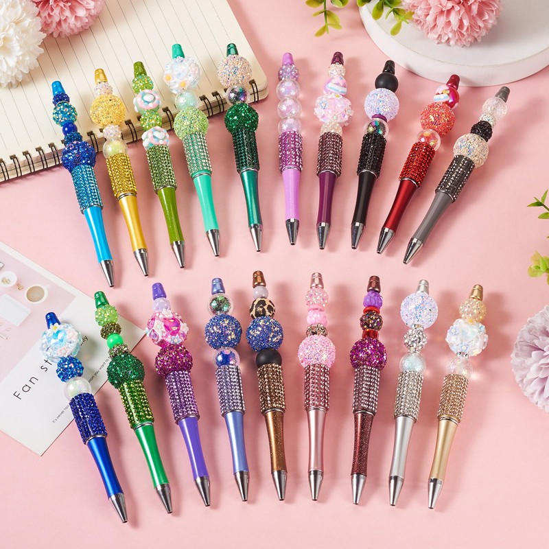 Pandahall 10Pcs Olive Drab Beadable Pens Plastic Bead Ballpoint Pens