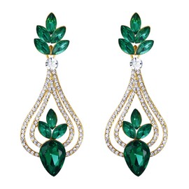 EVER FAITH Women's Crystal Party Fashion Charm Floral Leaf Teardrop Chandelier Dangle Earrings, Crystal