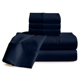 Neighbourhood Home 100% Real Certified Organic Cotton Bedsheet Set, Cal-King Size 6 Piece 1000 Thread Count Sheets Sets, Fits Mattress Upto 12" Deep Pocket - Navy Blue