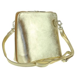 Girly HandBags Metallic Genuine Leather Cross Body Shoulder Bag -- Light Gold
