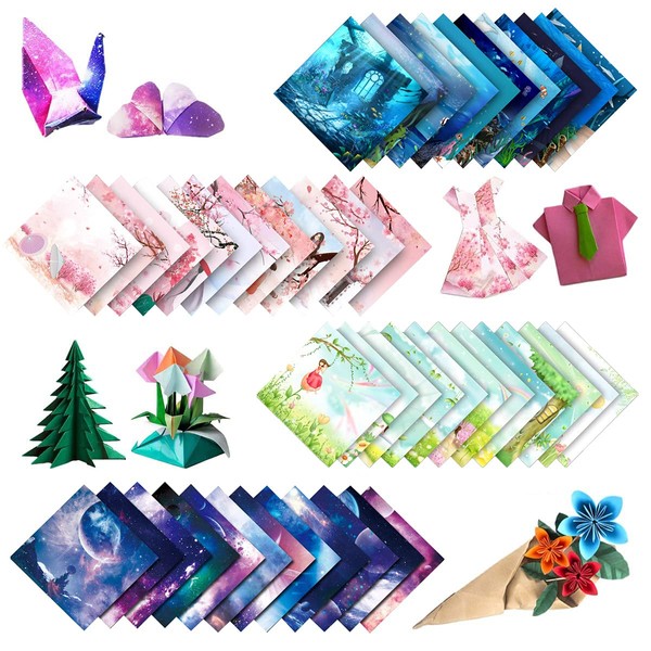 CO 200 pièces Papier Origami Couleur ，Fond Marin, Fleurs, Sakura, planète,pour Projets Artistiques Et Artisanaux (15x15) Papier Origami