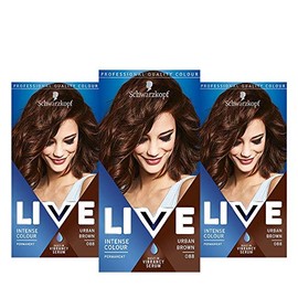 Schwarzkopf Live Intense Colour Brown Hair Dye, 3-Pack Permanent Colour & Built-In Vibrancy Serum, 088 Urban Brown