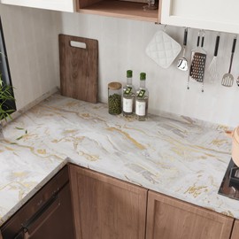 CRE8TIVE Matte Beige Gold Marble Contact Paper Peel and Stick Marble Wallpaper 12"x80" Self Adhesive Countertop Contact Paper Waterproof Removable Vinyl Wrap for Kitchen Bathroom Cabinets Shelf Liners