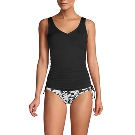 Lands' End Womens Chlorine Resistant Adjustable V-Neck Underwire Tankini Top Black Plus 24w