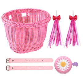 Bicycle Basket Set for Kids, Bicycle Basket for Girls, Handwoven Bicycle Baskets for Kids, Bicycle Baskets with Replacement Leather Straps and Bell, Removable