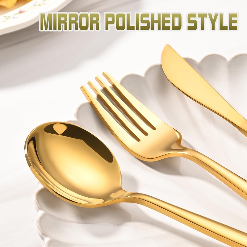 ERVILO 60-Piece Gold Silverware Set for 20, Food Grade Stainless