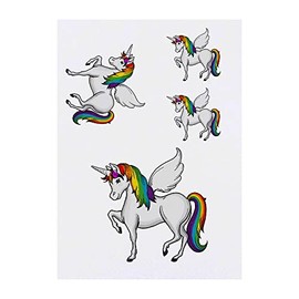 4 x 'Rainbow Unicorn' Temporary Tattoos - Water Resistant, Skin-Safe, Non-Toxic Transfers, Mixed Sizes (TO00056374)